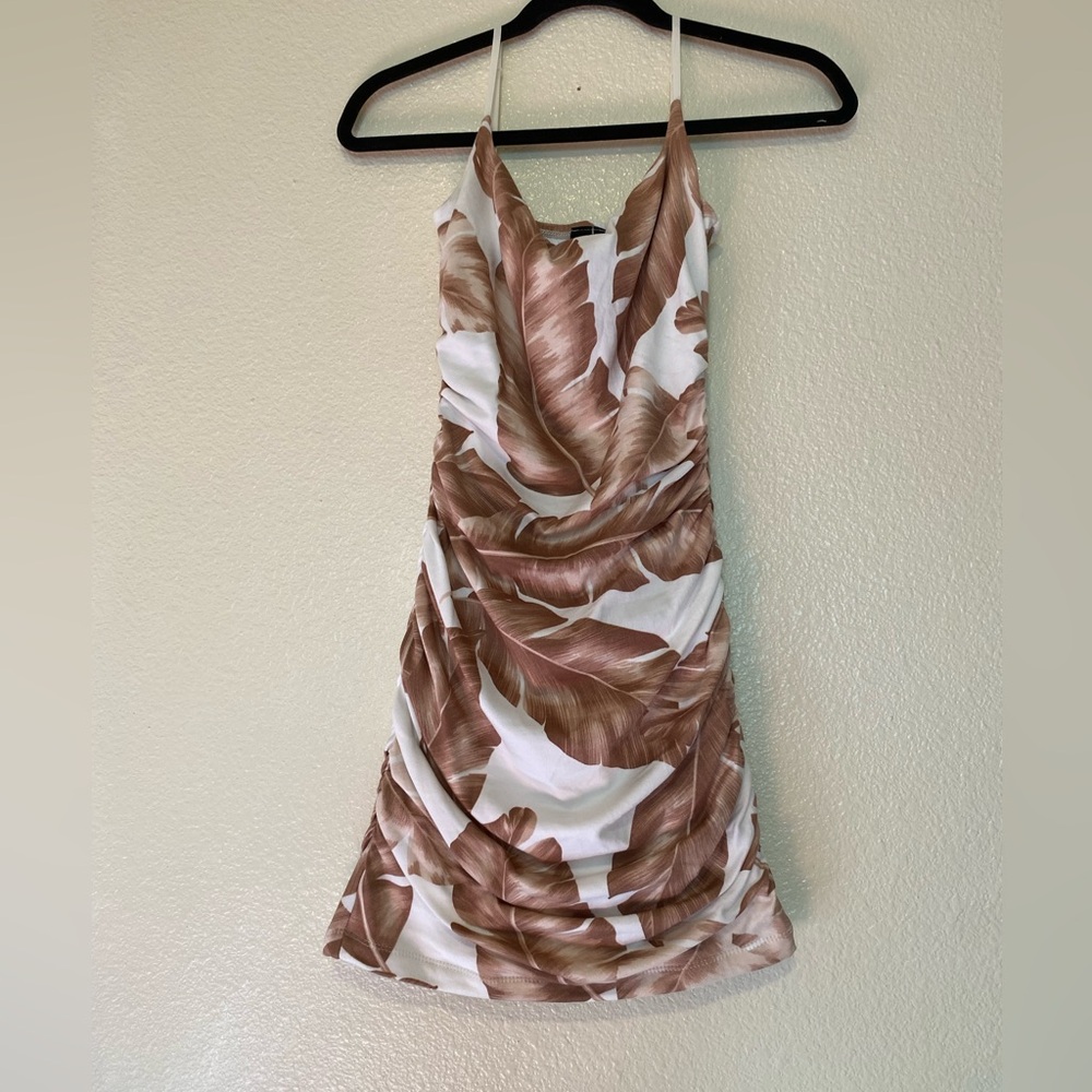 Windsor Brown and White Leaf Print Mini Dress Size M